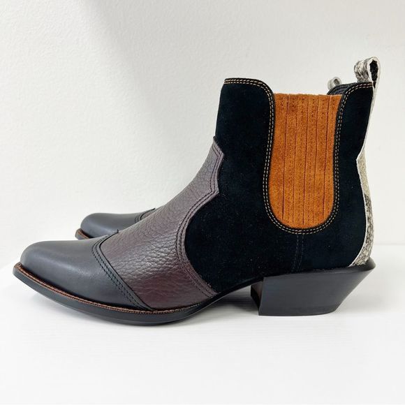 Coach Shoes - Coach Bandit Chelsea Boots Booties Cowboy 9 Colorblock Snake Suede Pebbled